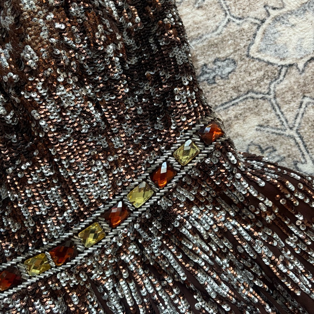 Sherri Hill sparkle glitter pageant prom formal dress brown mocha size 6 silk - Picture 4 of 13